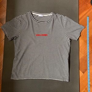 Saint Laurent Striped Logo Tee in Size S